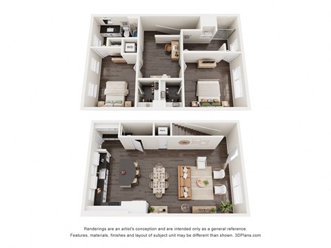 Floor plan for 2 beds, 2.5 baths, 1527 sqft